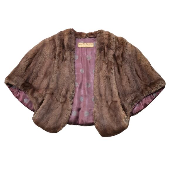 Vintage Famous Barr Co. Mink Fur Capelet Cloak Shawl Wrap w. Pockets - Picture 1 of 10